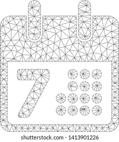 Mesh calendar polygonal icon vector illustration. Carcass model is created from calendar flat icon. Triangle mesh forms abstract calendar flat carcass.