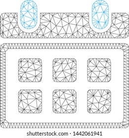 Mesh calendar polygonal icon vector illustration. Carcass model is based on calendar flat icon. Triangular net forms abstract calendar flat carcass.