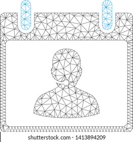 Mesh call center manager calendar day polygonal icon vector illustration. Carcass model is based on call center manager calendar day flat icon.