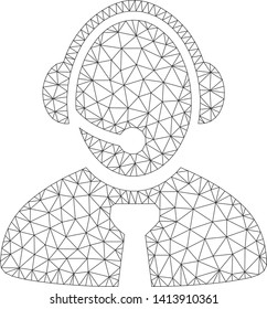 Mesh call center manager polygonal icon vector illustration. Carcass model is based on call center manager flat icon. Triangle mesh forms abstract call center manager flat model.