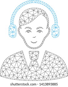 Mesh call center operator polygonal 2d vector illustration. Carcass model is based on call center operator flat icon. Triangular mesh forms abstract call center operator flat carcass.