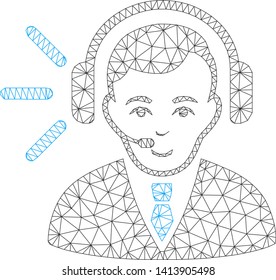 Mesh call center operator polygonal symbol vector illustration. Carcass model is based on call center operator flat icon. Triangle mesh forms abstract call center operator flat carcass.