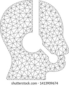 Mesh call center operator polygonal icon vector illustration. Carcass model is based on call center operator flat icon. Triangular mesh forms abstract call center operator flat model.
