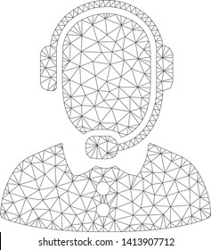 Mesh call center polygonal 2d vector illustration. Carcass model is based on call center flat icon. Triangular network forms abstract call center flat carcass.