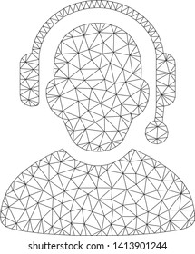 Mesh call center polygonal icon vector illustration. Carcass model is based on call center flat icon. Triangle net forms abstract call center flat model.