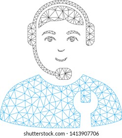 Mesh call center serviceman polygonal icon vector illustration. Model is based on call center serviceman flat icon. Triangular network forms abstract call center serviceman flat model.