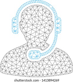 Mesh call center worker polygonal icon vector illustration. Model is based on call center worker flat icon. Triangular mesh forms abstract call center worker flat carcass.