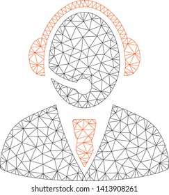 Mesh call center worker polygonal icon vector illustration. Carcass model is based on call center worker flat icon. Triangular mesh forms abstract call center worker flat model.