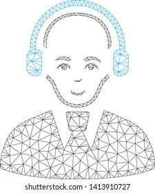 Mesh call center worker polygonal icon vector illustration. Model is based on call center worker flat icon. Triangle net forms abstract call center worker flat model.