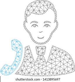 Mesh call manager polygonal symbol vector illustration. Carcass model is based on call manager flat icon. Triangle network forms abstract call manager flat model.