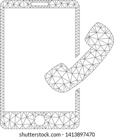 Mesh call smartphone polygonal icon vector illustration. Abstraction is based on call smartphone flat icon. Triangle network forms abstract call smartphone flat carcass.