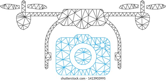 Mesh camera drone polygonal icon vector illustration. Model is created from camera drone flat icon. Triangle mesh forms abstract camera drone flat model.