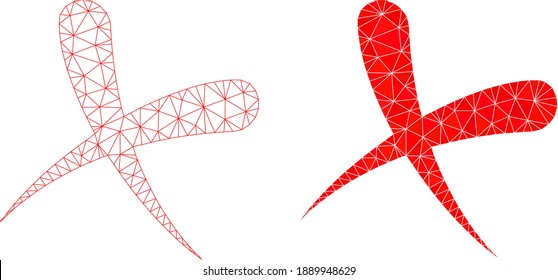 Mesh cancel polygonal icon illustrations, filled and carcass versions. Vector mesh cancel icons. Wire carcass and filled flat network geometric images based on cancel icon.