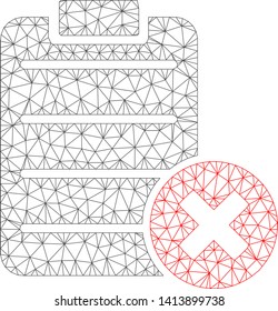 Mesh cancel test polygonal icon vector illustration. Carcass model is based on cancel test flat icon. Triangle network forms abstract cancel test flat carcass.