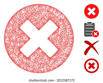 Mesh cancel web icon vector illustration. Model is based on cancel flat icon. Network forms abstract cancel flat model. Wire frame flat line network isolated on a white background.