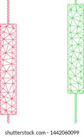 Mesh candlesticks polygonal symbol vector illustration. Carcass model is based on candlesticks flat icon. Triangular network forms abstract candlesticks flat carcass.
