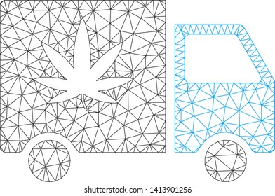 Mesh cannabis delivery van polygonal icon vector illustration. Abstraction is based on cannabis delivery van flat icon. Triangle mesh forms abstract cannabis delivery van flat carcass.