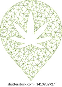 Mesh cannabis map marker polygonal icon vector illustration. Model is based on cannabis map marker flat icon. Triangle network forms abstract cannabis map marker flat model.