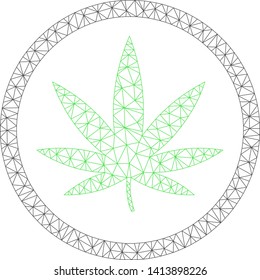 Mesh cannabis polygonal icon vector illustration. Carcass model is based on cannabis flat icon. Triangular net forms abstract cannabis flat carcass.