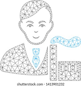 Mesh capitalist oligarch polygonal symbol vector illustration. Model is based on capitalist oligarch flat icon. Triangle network forms abstract capitalist oligarch flat model.