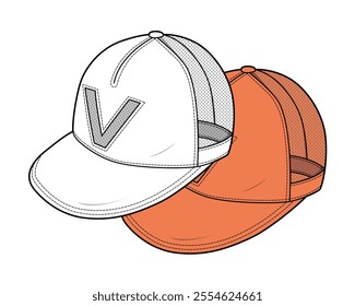 	
Mesh caps technical flat design vector mockup template.