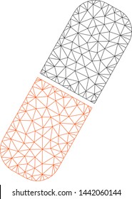 Mesh capsule polygonal icon vector illustration. Carcass model is based on capsule flat icon. Triangular mesh forms abstract capsule flat carcass.