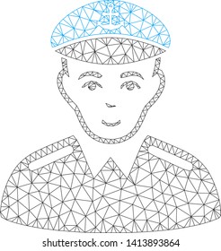 Mesh captain polygonal icon vector illustration. Carcass model is based on captain flat icon. Triangular network forms abstract captain flat model.