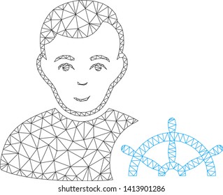 Mesh captain polygonal icon vector illustration. Carcass model is created from captain flat icon. Triangular mesh forms abstract captain flat model.