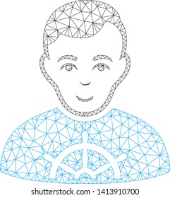 Mesh captain polygonal icon vector illustration. Model is created from captain flat icon. Triangle network forms abstract captain flat model.