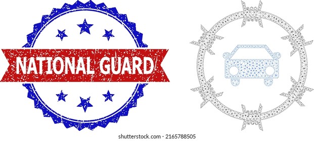 Mesh Car Arrest Carcass Illustration, And Bicolor Grunge National Guard Seal. Mesh Carcass Illustration Is Designed With Car Arrest Icon.