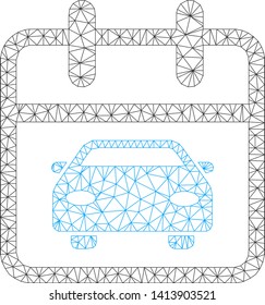 Mesh car day polygonal 2d vector illustration. Model is based on car day flat icon. Triangle mesh forms abstract car day flat model. wireframe 2D polygonal line network isolated on a white background.