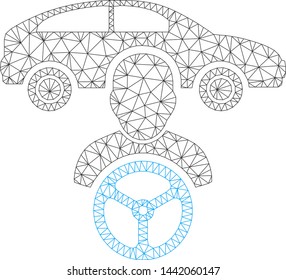 Mesh car driver polygonal icon vector illustration. Abstraction is based on car driver flat icon. Triangular mesh forms abstract car driver flat carcass.