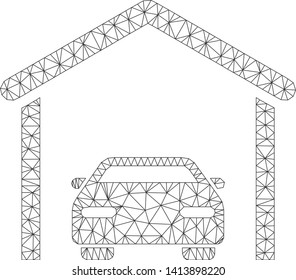 Mesh car garage polygonal icon vector illustration. Model is based on car garage flat icon. Triangle mesh forms abstract car garage flat model.