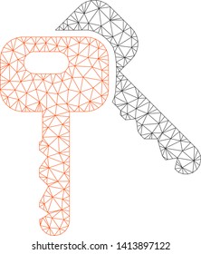 Mesh car keys polygonal icon vector illustration. Abstraction is based on car keys flat icon. Triangle net forms abstract car keys flat carcass.