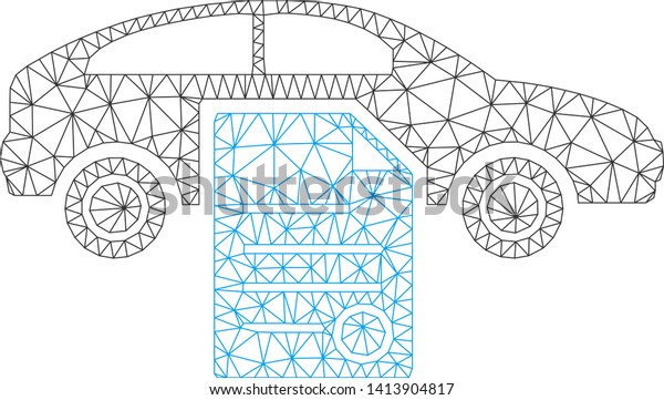 Mesh car sale\
contract polygonal icon vector illustration. Model is based on car\
sale contract flat icon. Triangular network forms abstract car sale\
contract flat model.