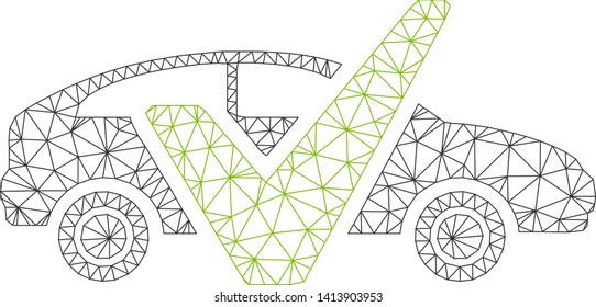 Mesh car test polygonal icon vector illustration. Carcass model is created from car test flat icon. Triangular mesh forms abstract car test flat carcass.