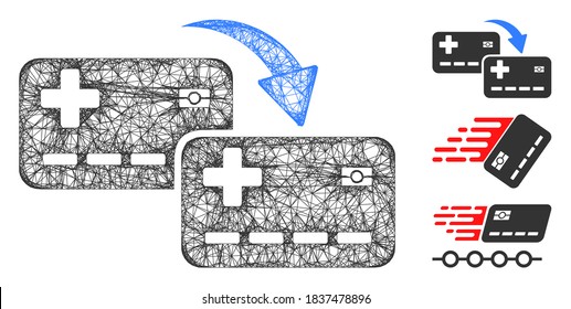 Tarjeta de malla a tarjeta transferencia de imagen de icono web poligonal ilustración vectorial. El modelo de canal se basa en un icono plano de transferencia de tarjeta. La red triangular forma canales planos de transferencia de carding abstractos.