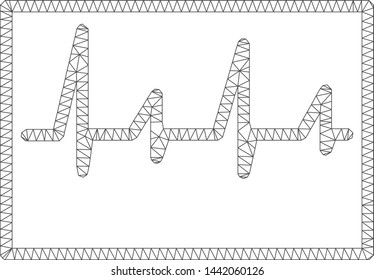 Mesh cardiogram polygonal icon vector illustration. Carcass model is based on cardiogram flat icon. Triangular mesh forms abstract cardiogram flat model.