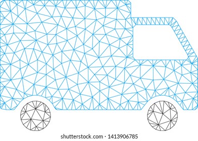 Mesh cargo van polygonal icon vector illustration. Carcass model is based on cargo van flat icon. Triangular net forms abstract cargo van flat model.