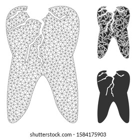 Mesh caries model with triangle mosaic icon. Wire carcass polygonal mesh of caries. Vector mosaic of triangle parts in different sizes, and color tinges. Abstract flat mesh caries,
