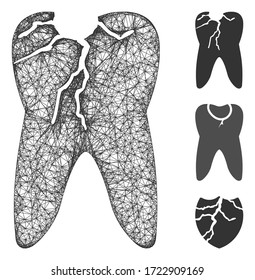 Mesh caries polygonal web icon vector illustration. Carcass model is created from caries flat icon. Triangle mesh forms abstract caries flat carcass.