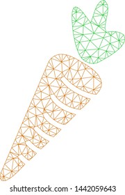 Mesh carrot polygonal icon vector illustration. Carcass model is based on carrot flat icon. Triangle mesh forms abstract carrot flat model.