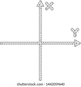 Mesh cartesian axes polygonal icon vector illustration. Carcass model is based on cartesian axes flat icon. Triangular network forms abstract cartesian axes flat carcass.