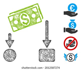 Mesh Cash Flow Web 2d Vector Illustration. Model Is Based On Cash Flow Flat Icon. Network Forms Abstract Cash Flow Flat Model. Wire Frame 2D Line Network Isolated On A White Background.