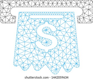Mesh cash machine polygonal 2d vector illustration. Carcass model is based on cash machine flat icon. Triangular mesh forms abstract cash machine flat carcass.