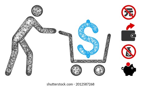 Mesh Bargeld aus Web-Symbol Vektorgrafik. Das Modell wird aus dem flachen Symbol für Bargeld erstellt. Mesh formt abstraktes Cash-out-Modell. Wireframe-Flachnetz einzeln auf weißem Hintergrund.