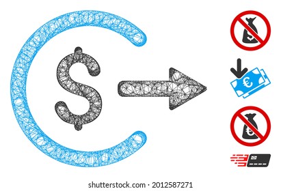 Mesh cash out web icon vector illustration. Carcass model is based on cash out flat icon. Mesh forms abstract cash out flat carcass. Wire frame flat web network isolated on a white background.
