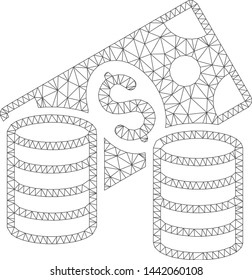 Mesh cash polygonal 2d vector illustration. Carcass model is based on cash flat icon. Triangular network forms abstract cash flat model.