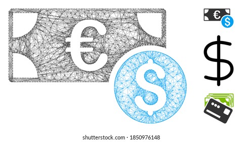 Mesh cash polygonal web icon vector illustration. Abstraction is created from cash flat icon. Triangular mesh forms abstract cash flat model.