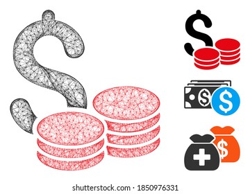 Mesh cash polygonal web icon vector illustration. Carcass model is based on cash flat icon. Triangle network forms abstract cash flat model.